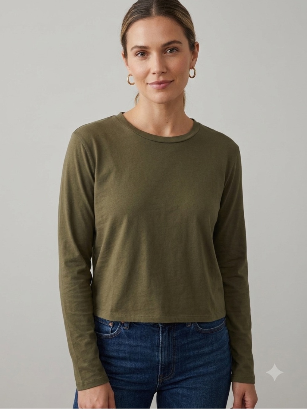 Perfect White Tee Sz S Khaki Green Cotton Long Sleeves Casual Shirt